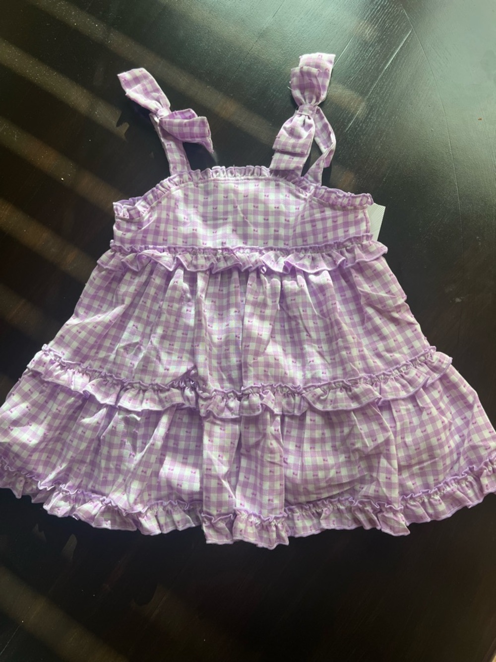 New - Kids Headquarters Purple Gingham Tiered Ruffle Top for Girls | 6X - Picture 5 of 9